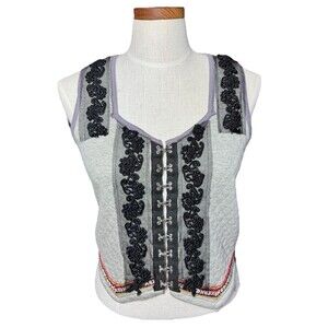 Gimmicks by BKE Hook and Eye Closure Gray Vest Germanic Western Boho Cropped S
